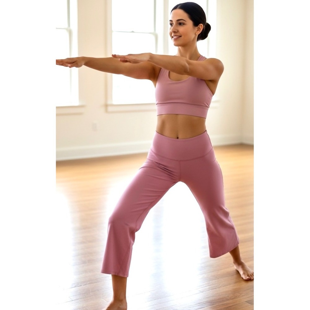 Beyond Yoga Womens High Waisted Cropped Wide Leg Pants Pink Mauve Size Medium